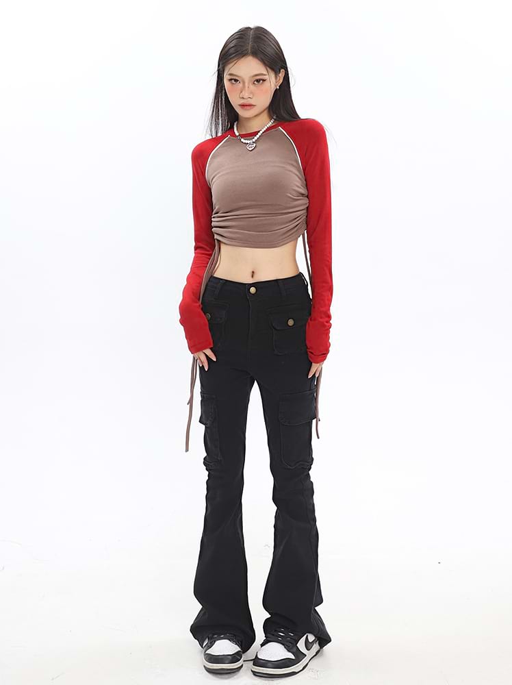 Skinny Ruched Baseball Cropped Tee - nightcity clothing