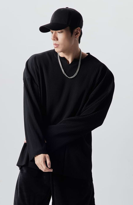 Oversized Ribbed Long Sleeve Shirt - nightcity clothing