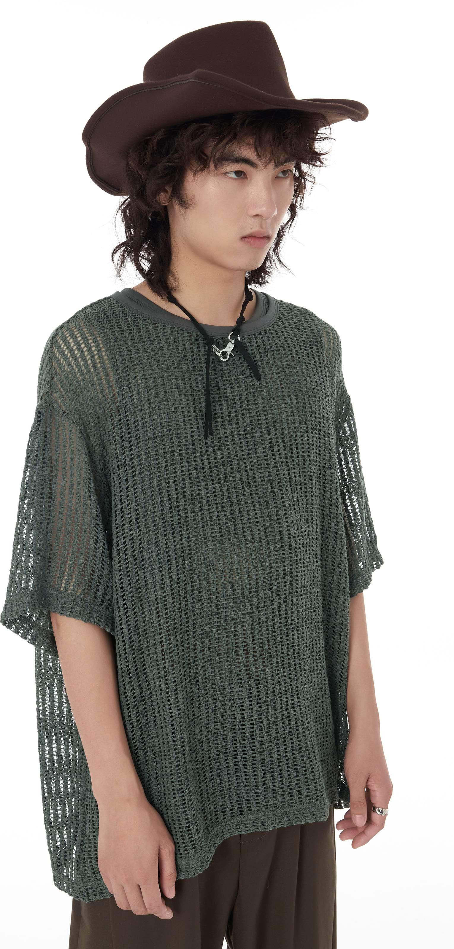Open Knit Drop Shoulder Shirt
