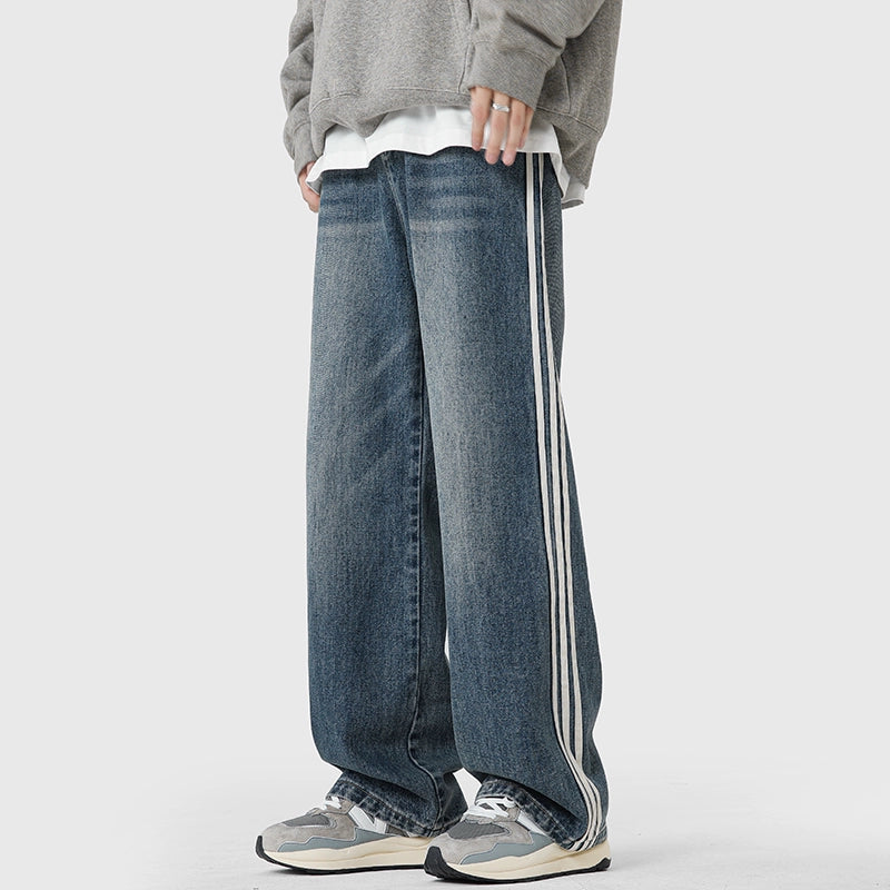 Straight Denim Jeans with Side Track Stripes