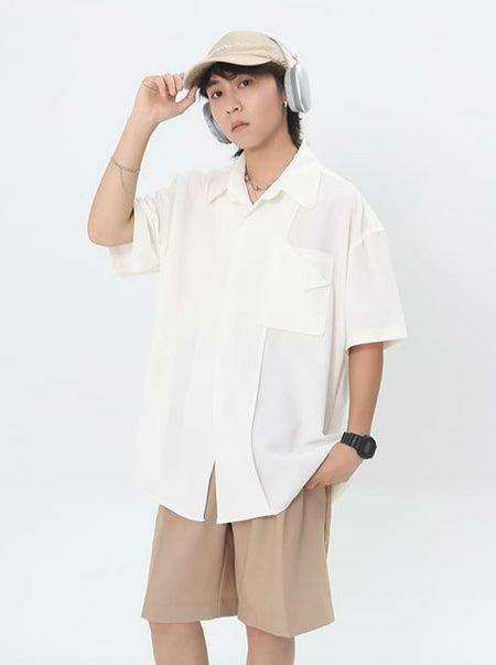 Oversized Lightweight Button Shirt with Pocket - nightcity clothing