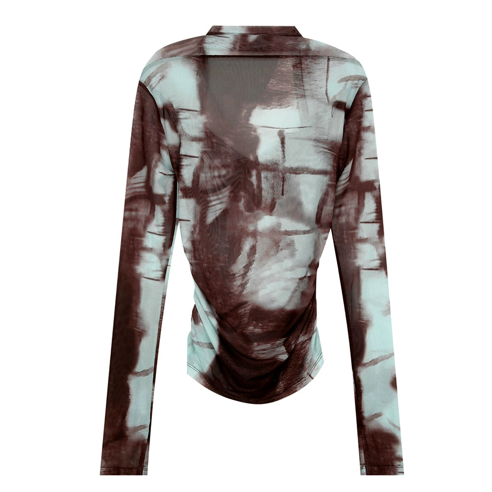 Twist Tie-Front Abstract Print Long Sleeve Top