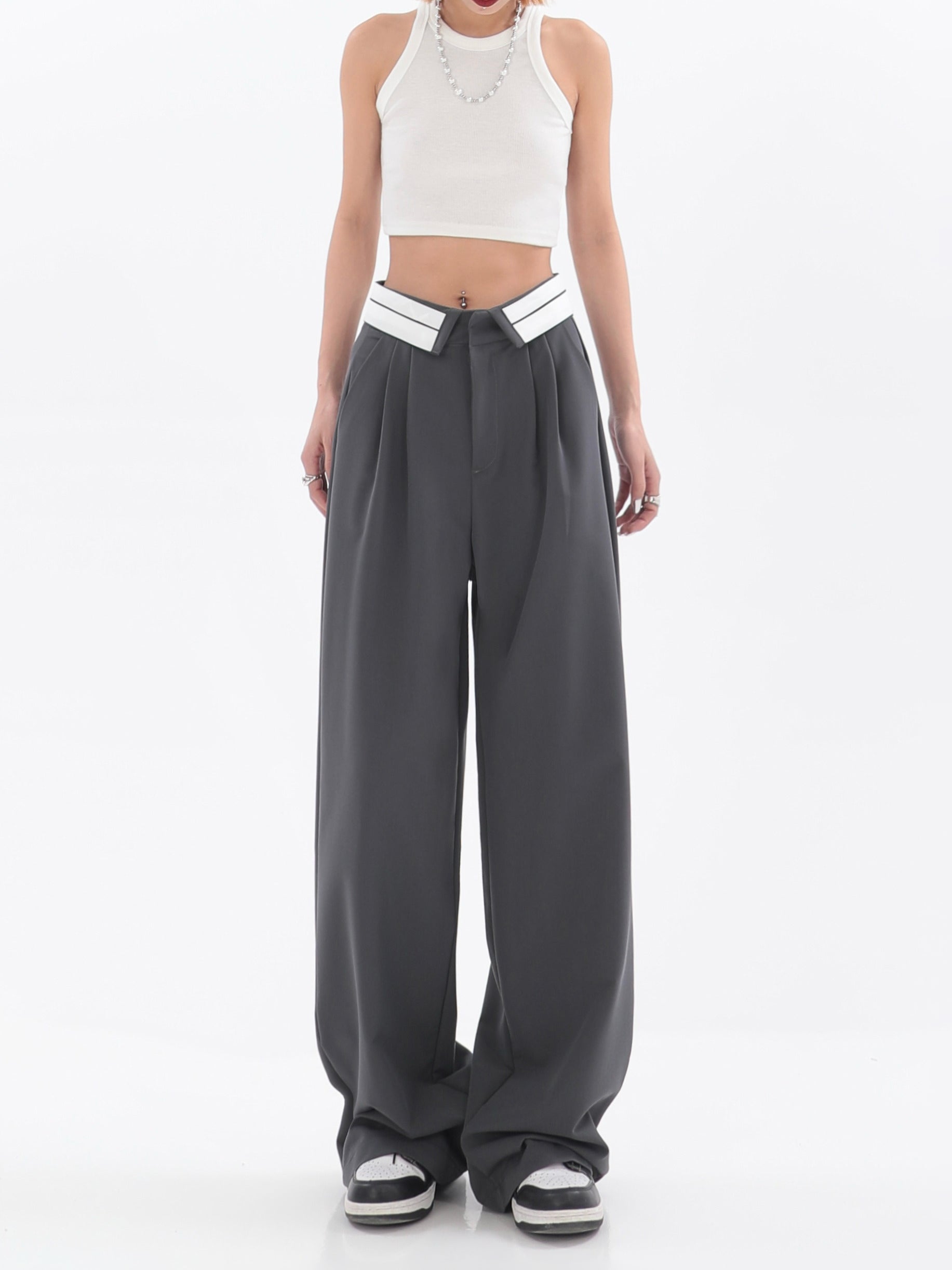 Fold-Over Waist Straight Pants - nightcity clothing