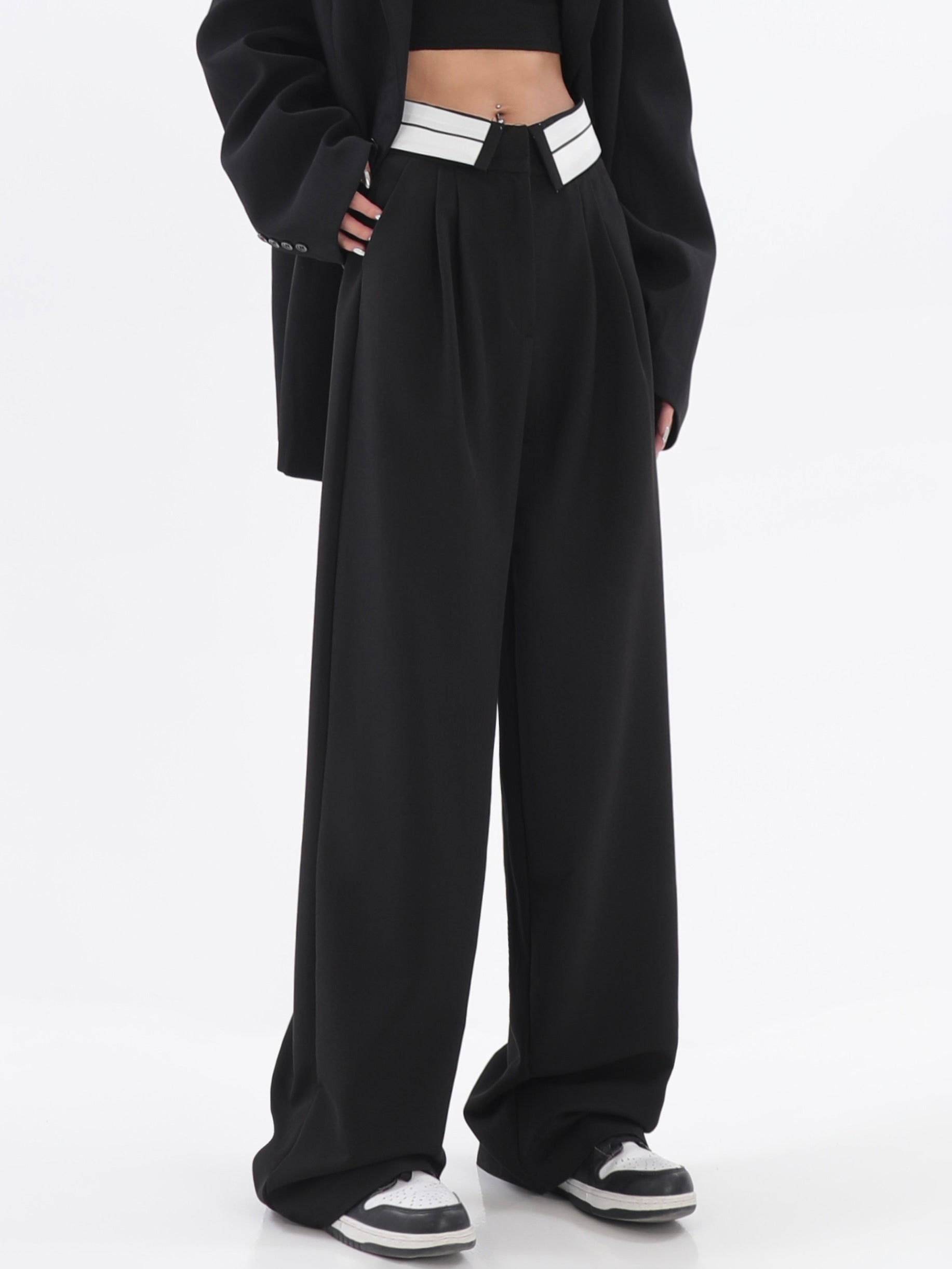 Fold-Over Waist Straight Pants - nightcity clothing