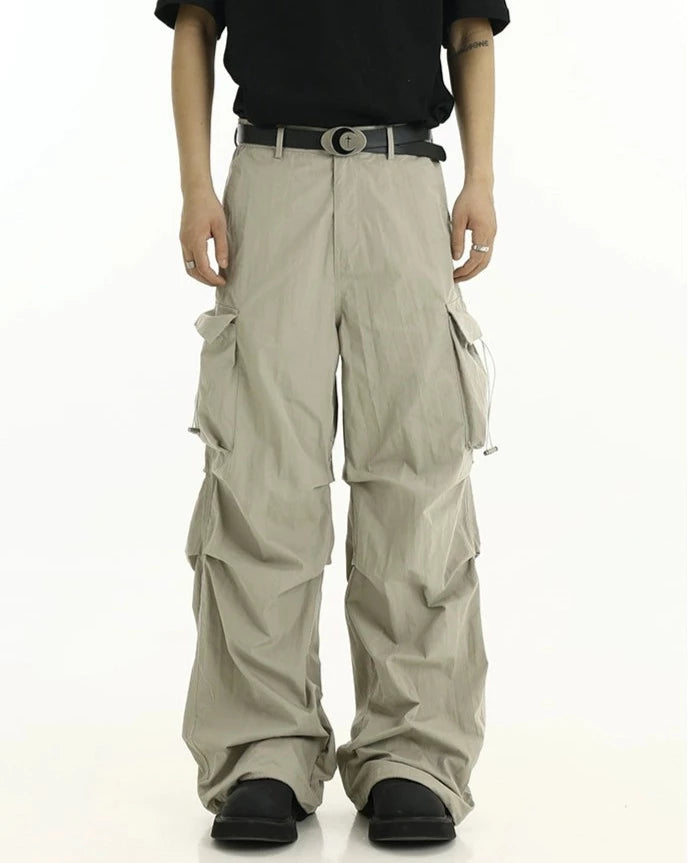 High-Waist Cargo Pants with Side Pockets and Drawstrings
