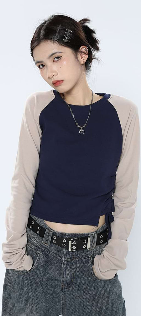 Ruched Side Baseball Long Sleeve T-Shirt
