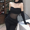Choker-Neck Tube Mesh Top with Arm Warmers - nightcity clothing