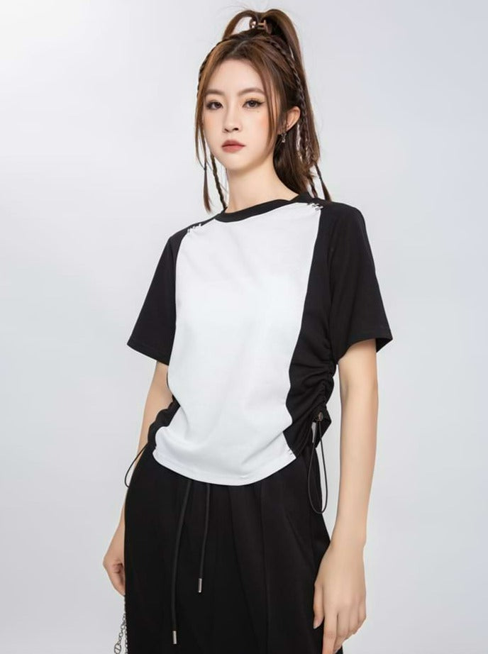 Color Block Ruched Side Short Sleeve Top