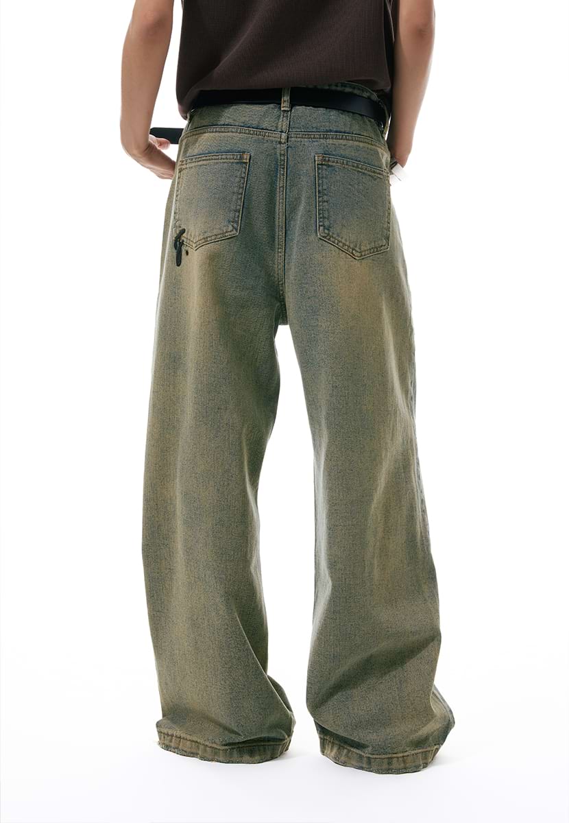 Minimal Distressed Wide Leg Sandblast Jeans