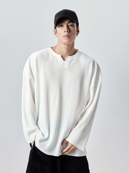 Oversized Ribbed Long Sleeve Shirt - nightcity clothing