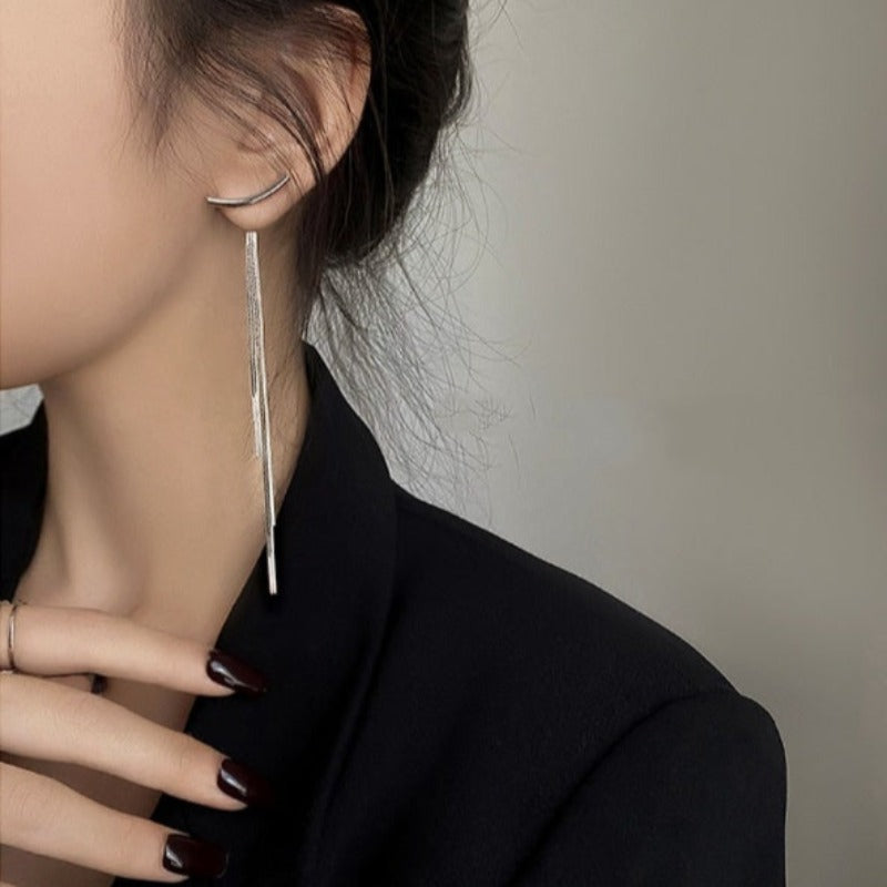 Tassel Earrings with Curve Pendant - nightcity clothing
