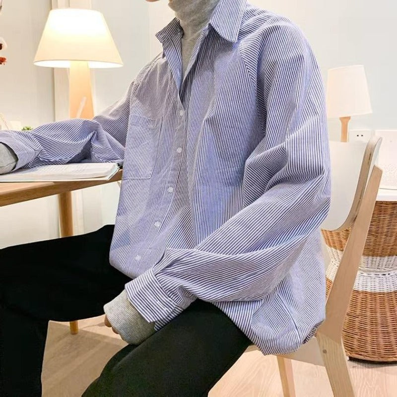 Oversized Striped Shirt with Turtleneck - nightcity clothing