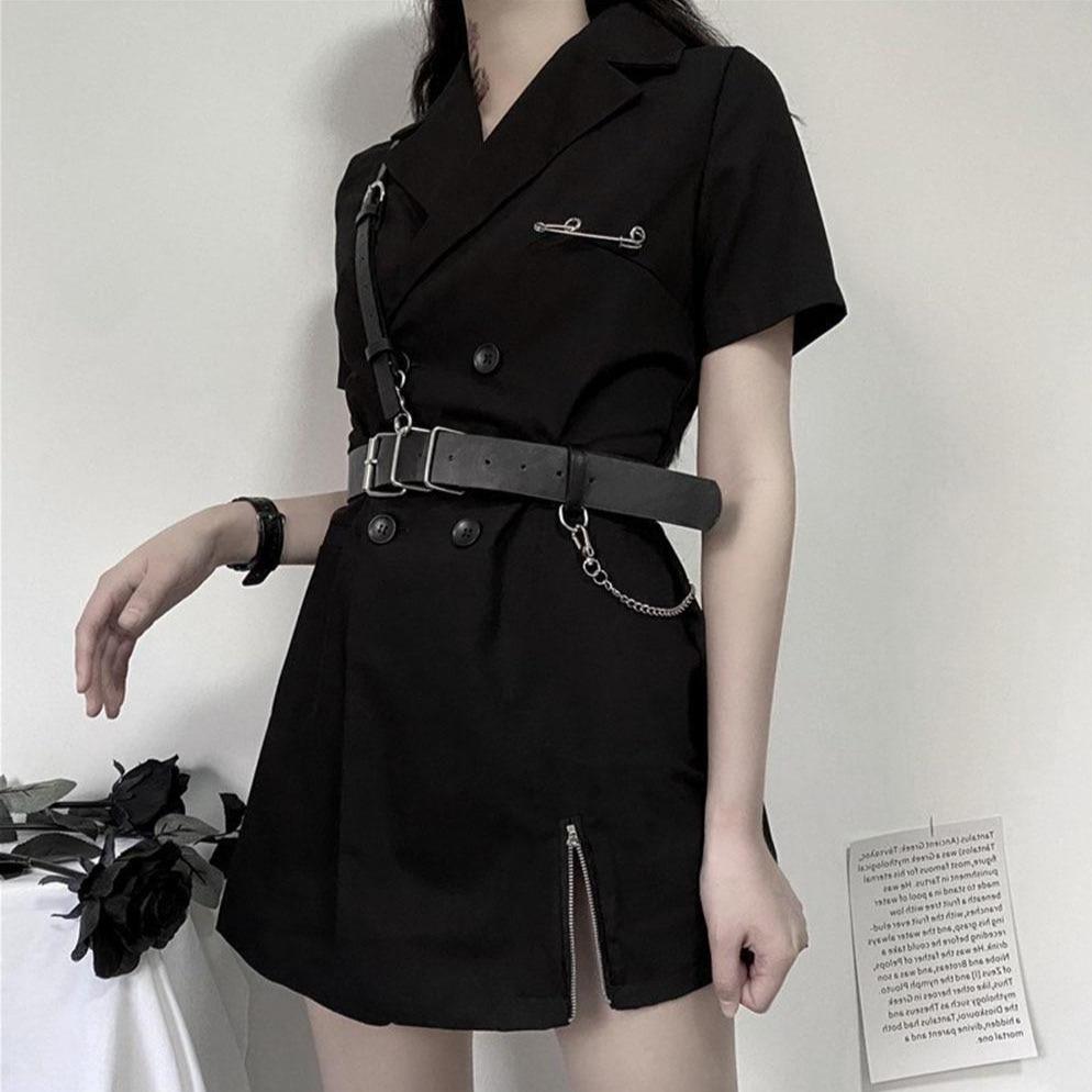 Accessorized Blazer Dress with Chained Belt - nightcity clothing