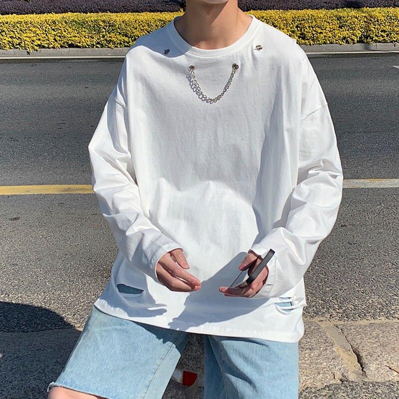 Accessorized Long Sleeve Tee with Distressed Hem - nightcity clothing