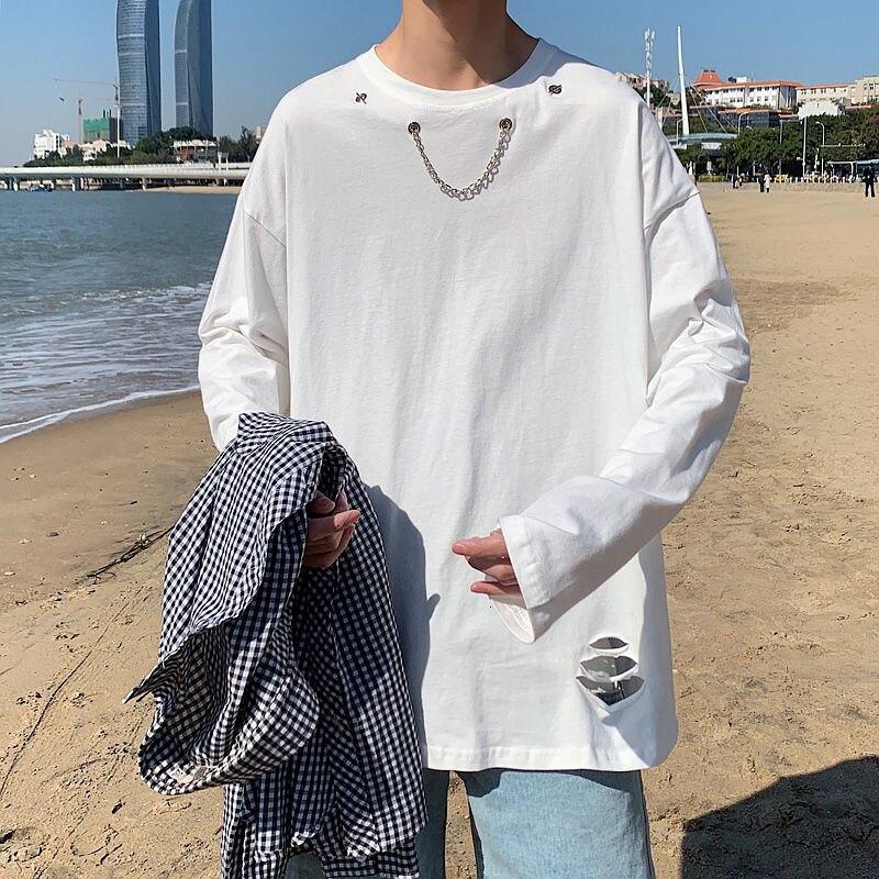 Accessorized Long Sleeve Tee with Distressed Hem - nightcity clothing