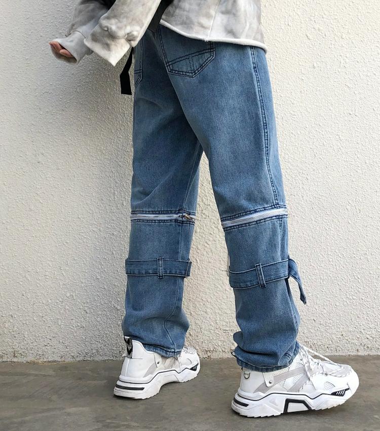 Biker Denim Baggy Jeans with Zip-Up Knee Slits - nightcity clothing
