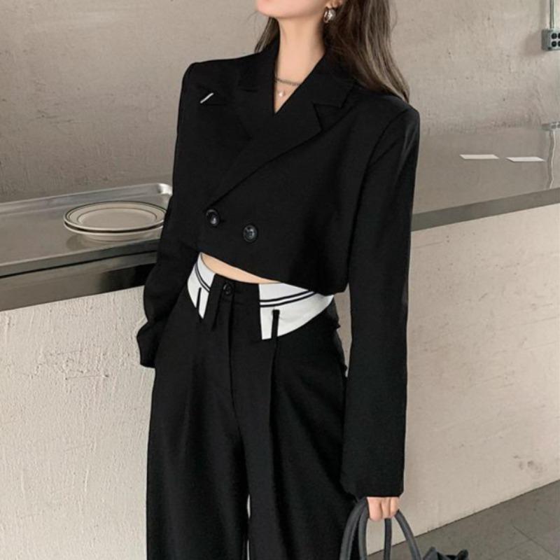 Boxy Cropped Blazer and Color Block Pants Two-Piece Set - nightcity clothing