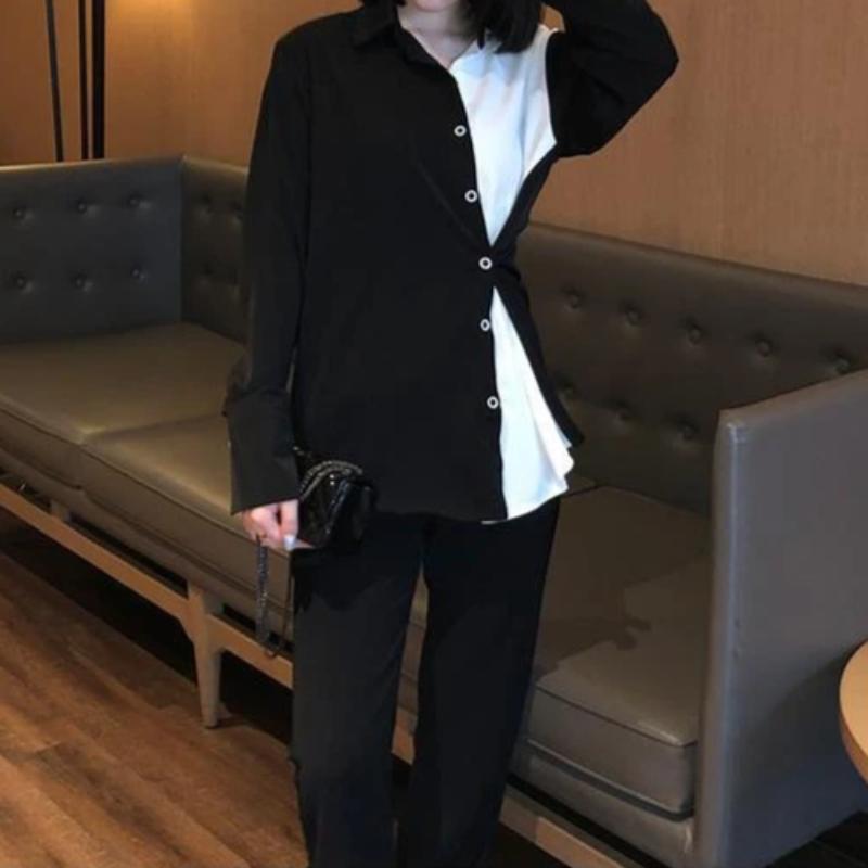 Color Block Asymmetric Shirt - nightcity clothing