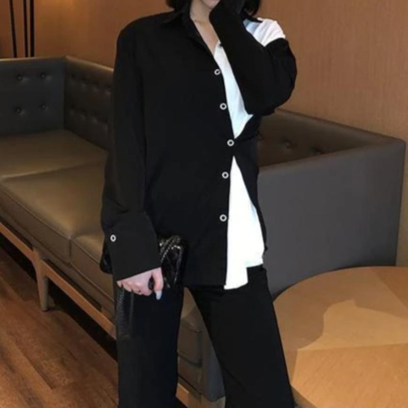 Color Block Asymmetric Shirt - nightcity clothing