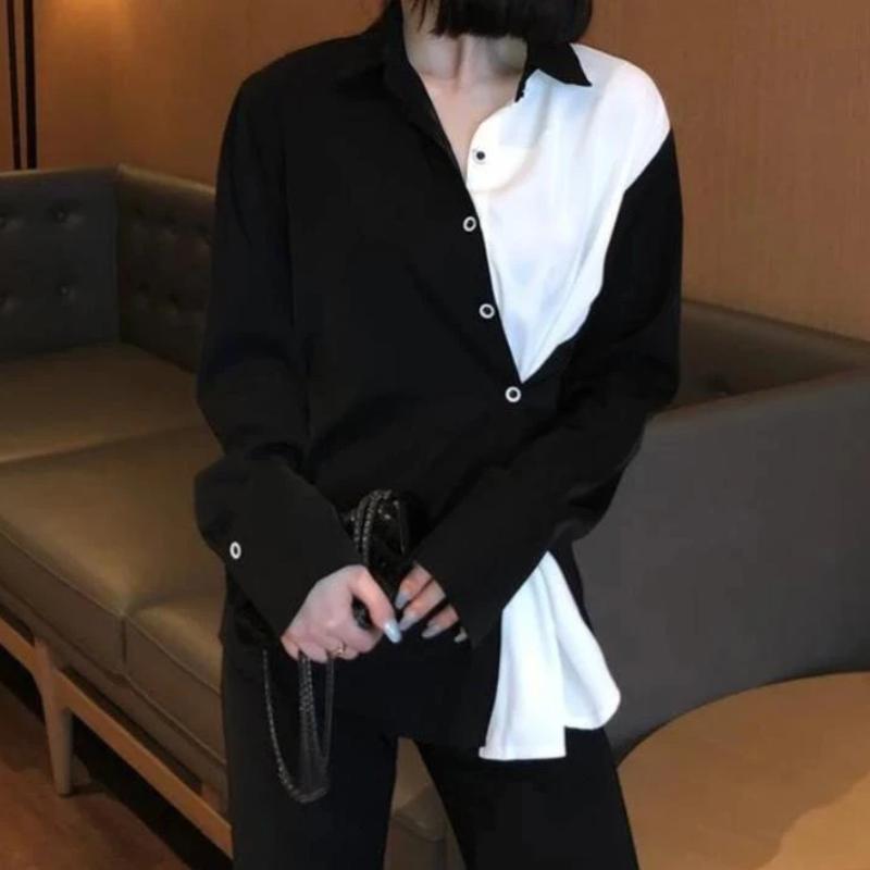 Color Block Asymmetric Shirt - nightcity clothing
