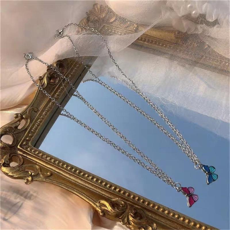 Colored Butterfly Pendant Slim Chain Necklace - nightcity clothing