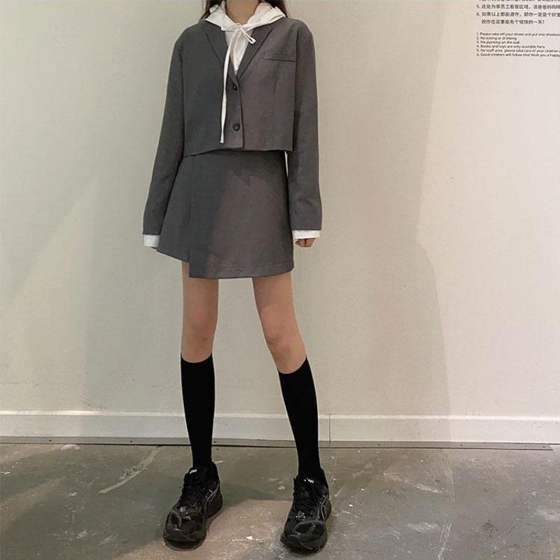 Cropped Blazer and Asymmetric Skirt Two-Piece - nightcity clothing