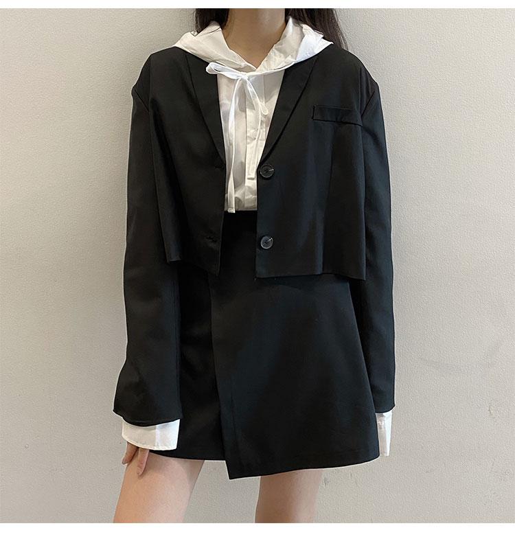 Cropped Blazer and Asymmetric Skirt Two-Piece - nightcity clothing