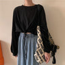 Cropped Drawstring Long Sleeve Tee - nightcity clothing
