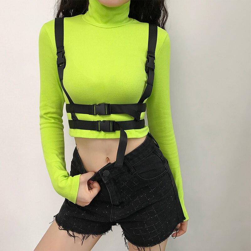Cropped Turtleneck Top with Buckle Harness - nightcity clothing