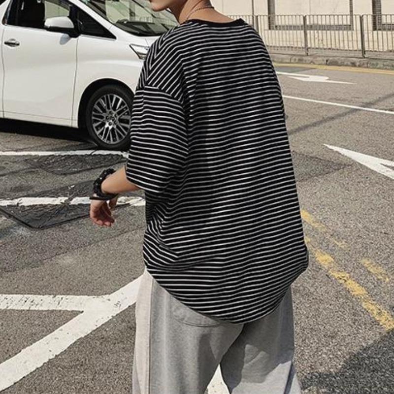 Drop Shoulder Striped Tee - nightcity clothing