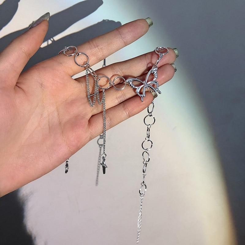 Elliptic Chain Necklace with Hollow Butterfly and Drop Star Pendant - nightcity clothing