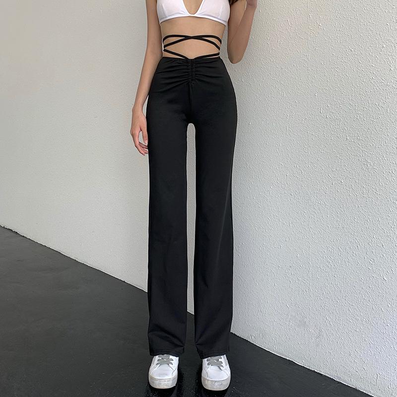 Extra-Slim Wide Leg Pants with Criss-Cross Straps - nightcity clothing