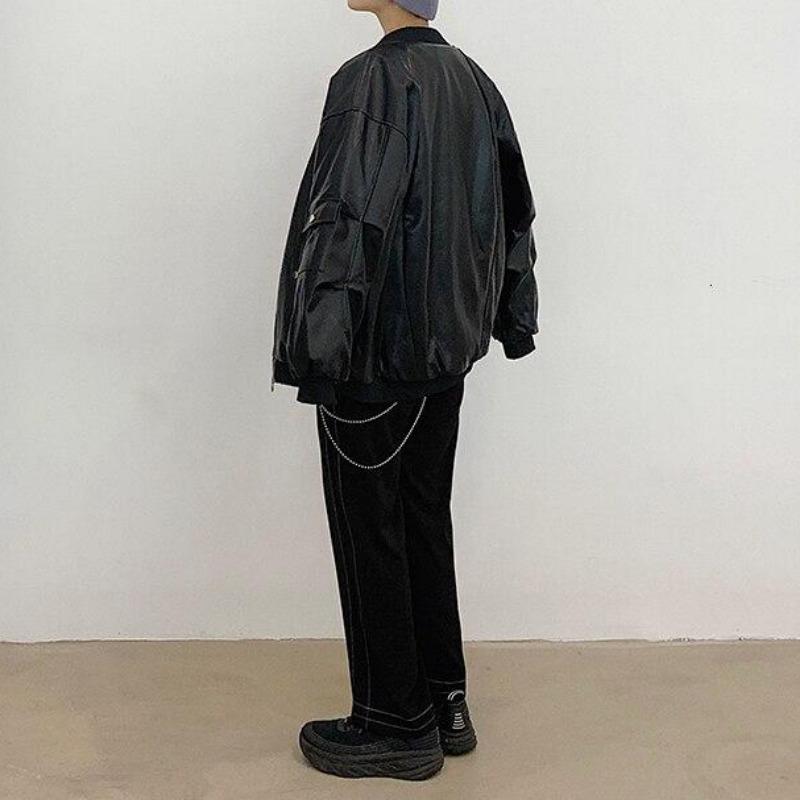 Faux Leather Bomber Jacket - nightcity clothing