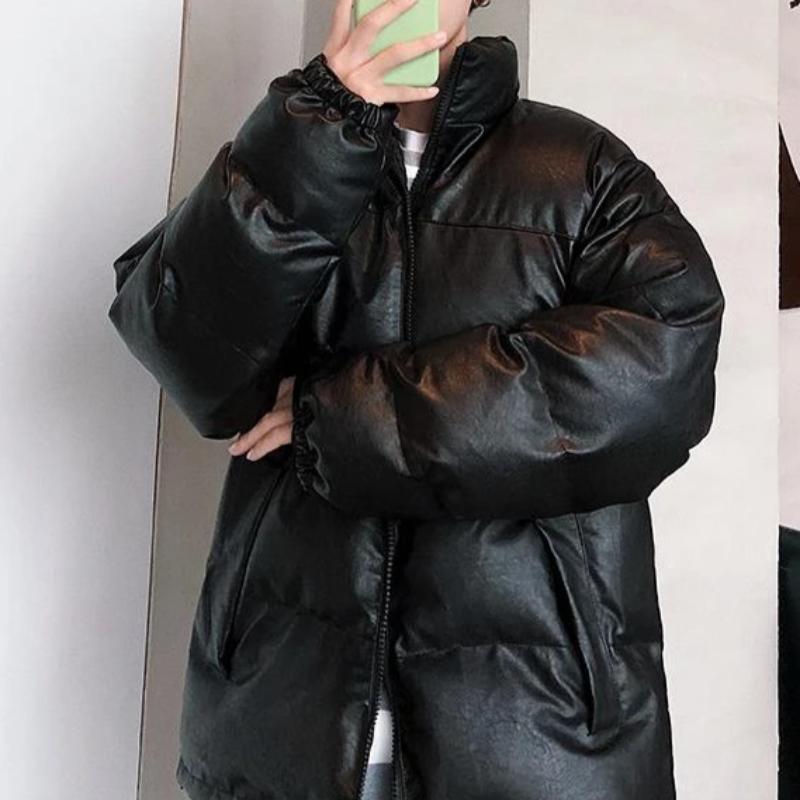 Faux Leather Puffer Jacket - nightcity clothing