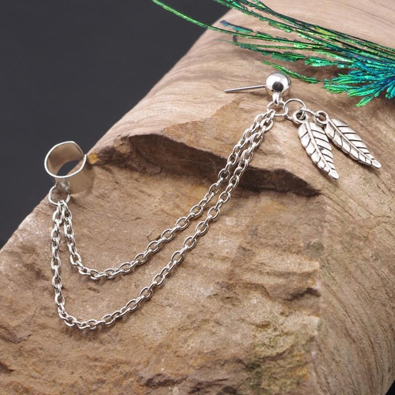 Feather Pendant Chain Stud Earring - nightcity clothing