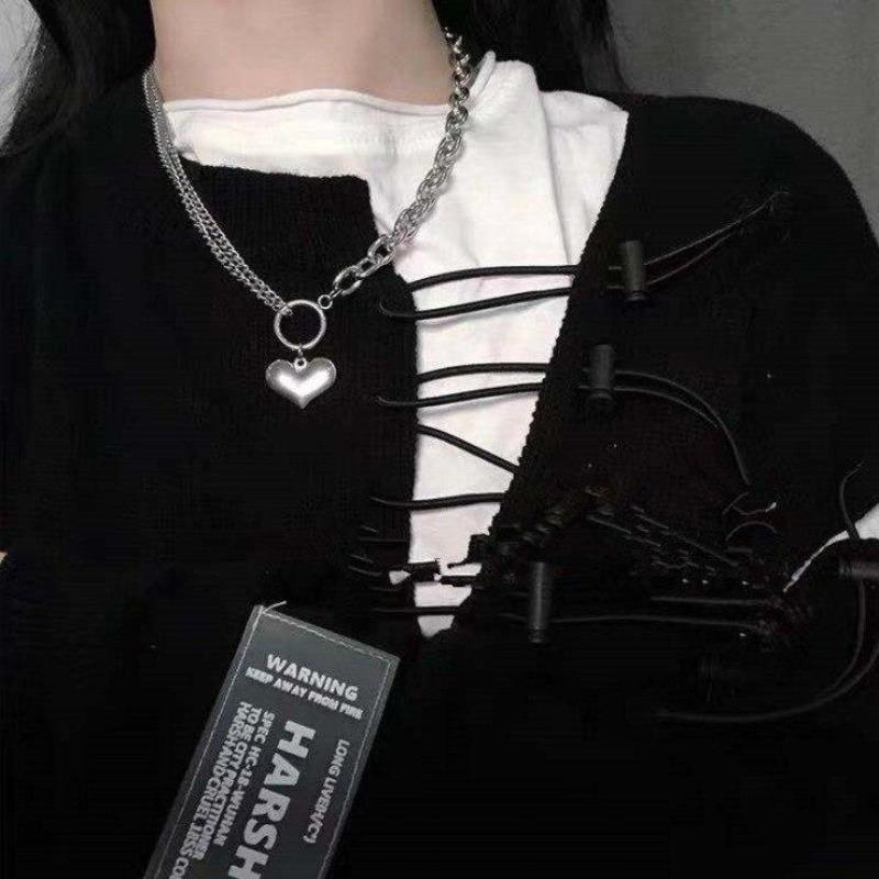 Heart Pendant Asymmetric Chain Necklace - nightcity clothing