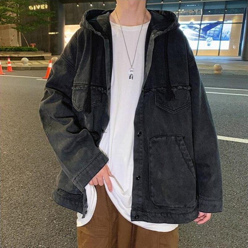 Hooded Frayed Denim Jacket - nightcity clothing