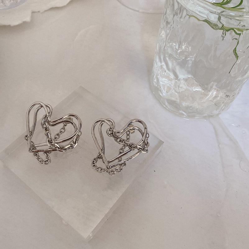 Intertwined Hollow Heart Chain Drop Earrings - nightcity clothing