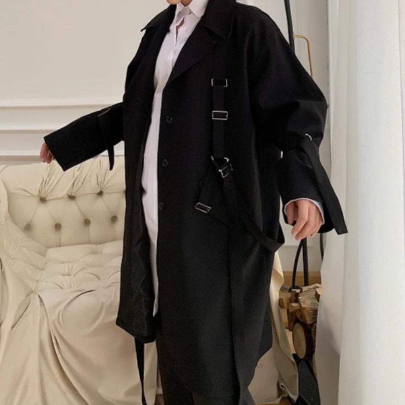 Long Trench Coat with Straps - nightcity clothing