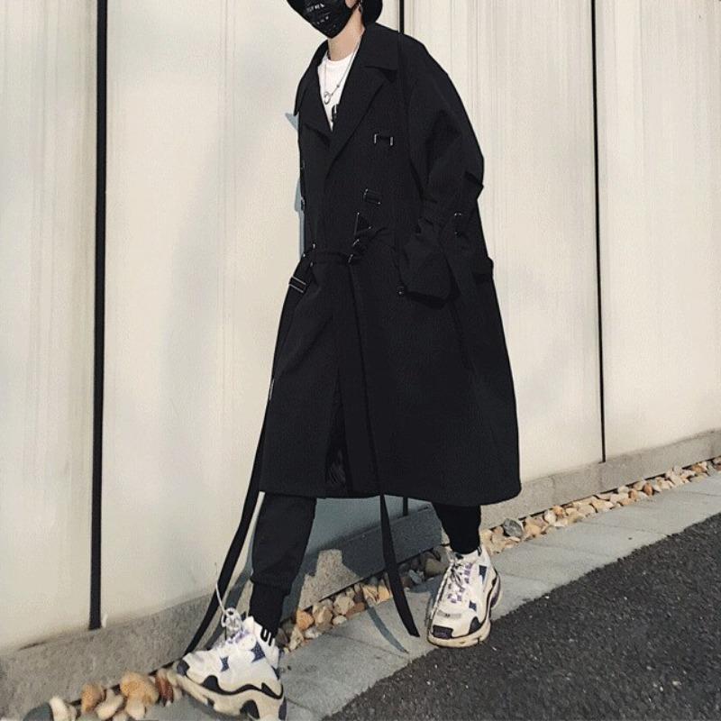 Long Trench Coat with Straps - nightcity clothing