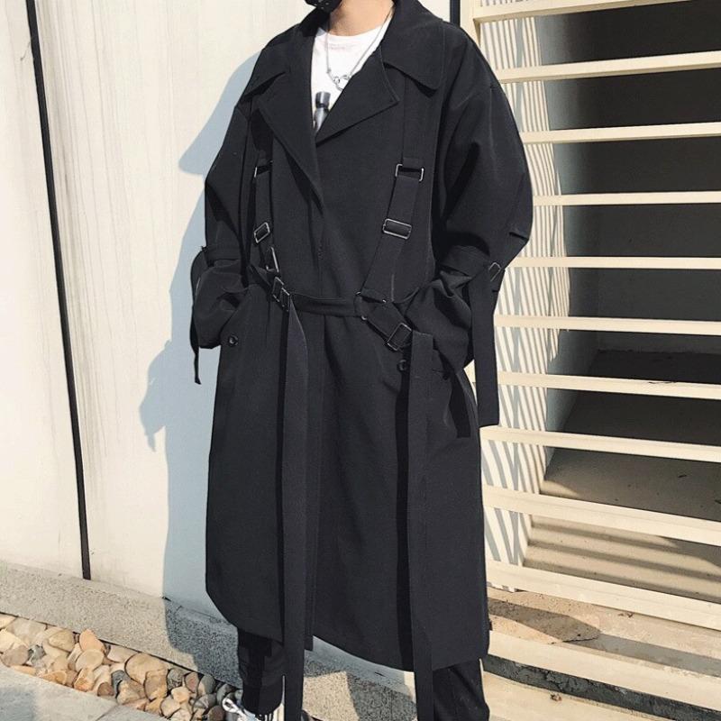 Long Trench Coat with Straps - nightcity clothing