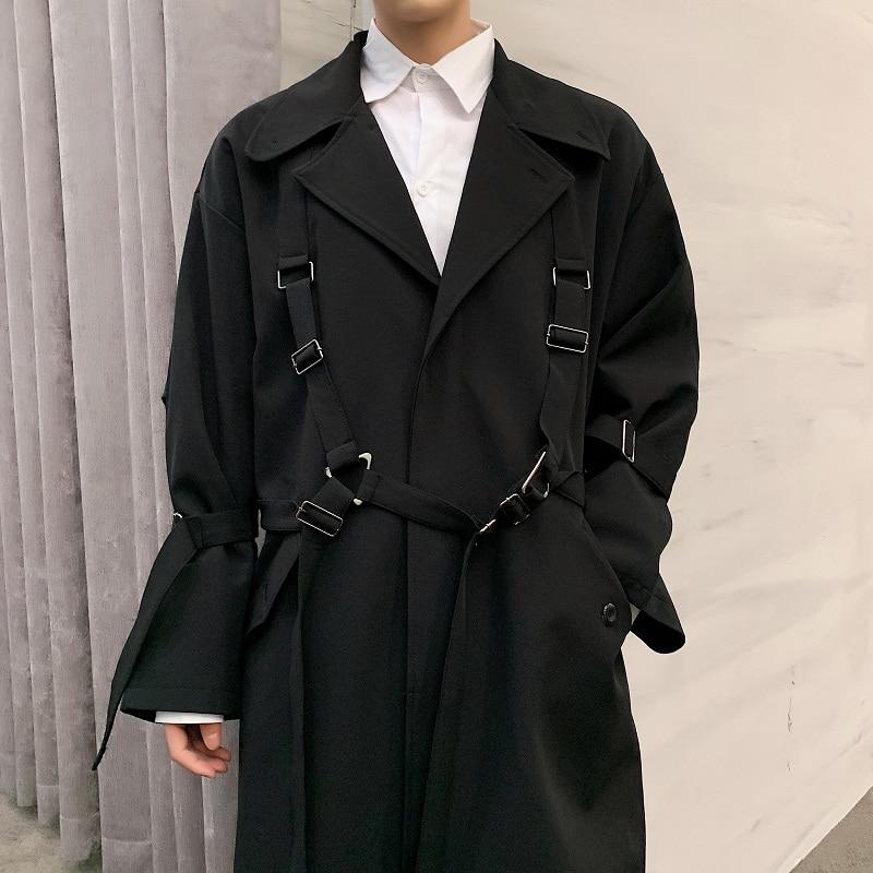 Long Trench Coat with Straps - nightcity clothing
