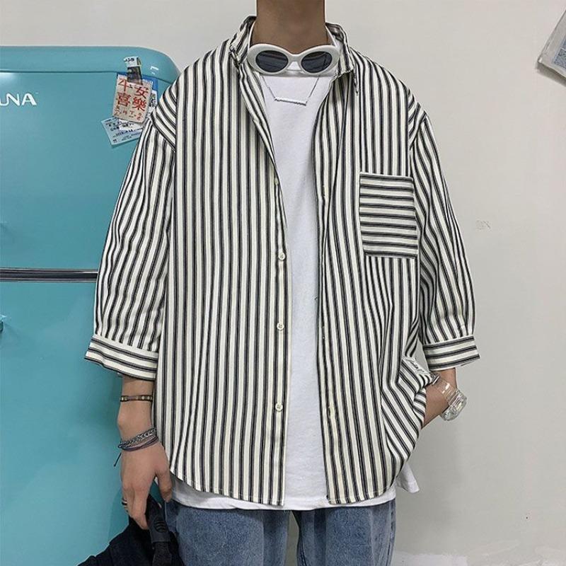 Loose Striped Shirt with Three Quarter Sleeves - nightcity clothing