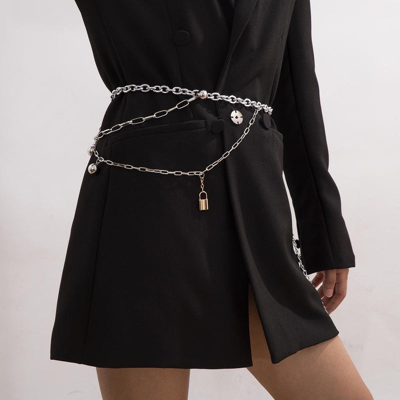 Metal Ball and Lock Pendant Waist Chain - nightcity clothing