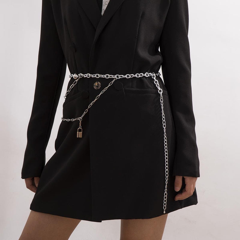 Metal Ball and Lock Pendant Waist Chain - nightcity clothing