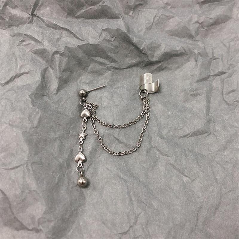 Miniature Heart Pendant Chain Stud Earring - nightcity clothing