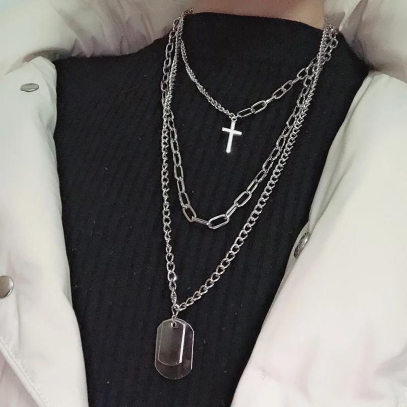 Multi-layer Tag and Cross Pendant Necklace - nightcity clothing