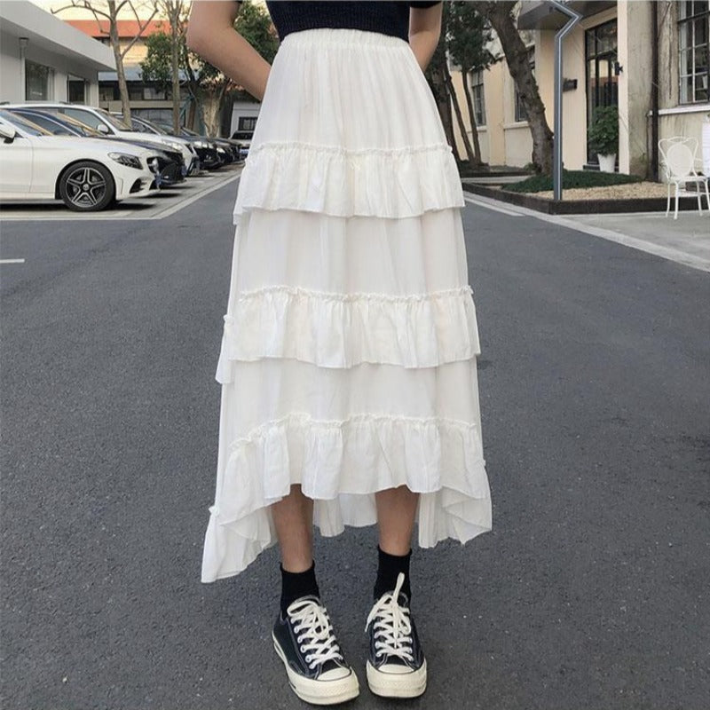 Multi-Tiered Ruffle Hem Midi Skirt - nightcity clothing