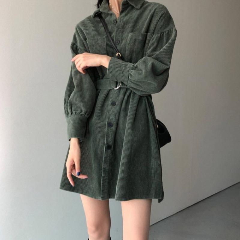 Oversized Belted Corduroy Shirt-Dress - nightcity clothing