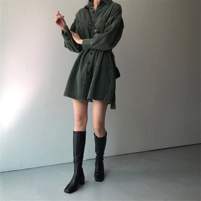 Oversized Belted Corduroy Shirt-Dress - nightcity clothing